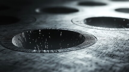 Poster - Abstract technological panel, intricate circles, glowing data streams, dark interior