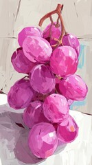 Poster - Artistic rendering of vibrant pink grapes in a stylized brushstroke painting against a neutral backdrop showcasing texture and light creating a modern still life