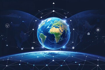 Poster - Global Connectivity Digital Earth with Abstract Network Vector Illustration