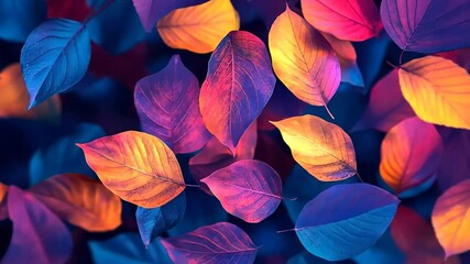 Poster - Vibrant autumn leaves dance in a mystical kaleidoscope of colors under soft light in a serene forest setting Generative AI