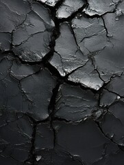 Poster - Captivating close up of cracked black asphalt creating an abstract texture with deep fissures and a dramatic dark mood ideal for design and backgrounds