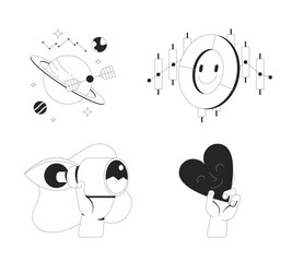 Poster - exploration, insight and sentiment line onboarding ui illustrations set. astronomy satellite, positi