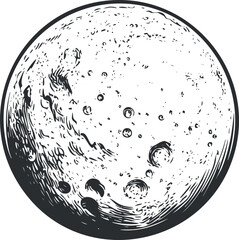 Wall Mural - detailed black and white illustration of the moon showing craters and surface texture in a celestial