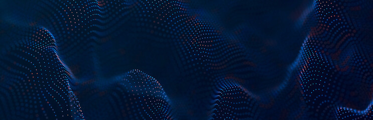 Leinwandbilder - Beautiful curved wave on a dark background. Digital technology background. Concept of network. 3D