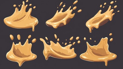 Poster - Captivating caramel splash collection on dark background creating a sweet and delicious visual mood with a modern artistic style for culinary design projects