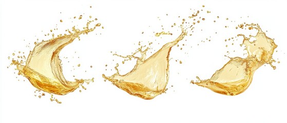 Poster - Dynamic splash of golden liquid on white background showcasing fluid motion and refreshing beverage concept for vibrant advertising and product presentation