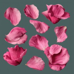 Poster - Delicate pink petals floating gracefully against a serene grey backdrop creating a tranquil and captivating floral composition with a soft and dreamy aesthetic