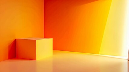 Poster - Beautiful bright orange corner room with glowing walls and a minimalist design creating a warm, welcoming atmosphere Generative AI