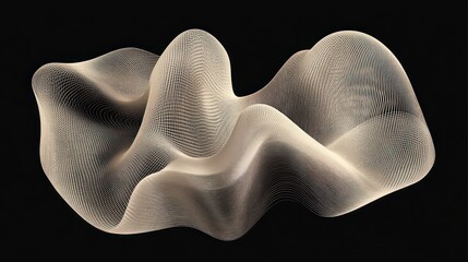 Poster - Abstract beige 3D wave mesh on black background.