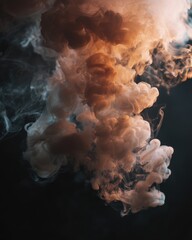 Poster - Ethereal cloud of smoke in warm light against a dark background creating a dreamy and abstract atmosphere with a sense of mystery and artistic touch