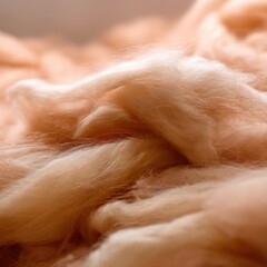 Poster - Abstract close up of soft peach colored merino wool fibers creating a warm and cozy texture perfect for textile art and craft projects with a shallow depth of field
