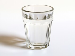 Poster - Refreshing clear water in a transparent glass on a white surface casting a subtle shadow simple clean and modern studio shot with a neutral background