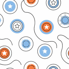 Poster - Hand Drawn Seamless Vector Colorful circular patterns with stars and wavy lines create playful and vibrant design, perfect for various creative projects, on white background, commercial use