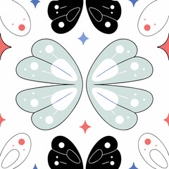 Poster - Hand Drawn Seamless Vector seamless pattern featuring butterfly wings in soft colors, creating whimsical and playful design, on white background, commercial use