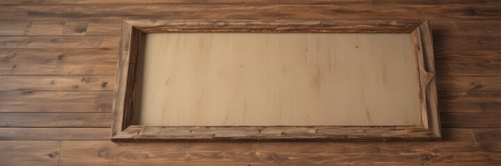 Wall Mural - Empty frame mockup on rustic wooden floor  Ideal for design presentation ,  mockup,  simple,  wooden background