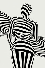 Poster - Striking Monochrome Abstract Body Silhouette with Spiraling Stripes in Artistic Composition