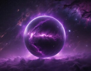 Wall Mural - ethereal orb glows, cosmic dust swirls in vibrant purple nebula , cosmic event, celestial event, mys