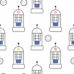 Poster - Hand Drawn Seamless Vector Time machines with gears in seamless pattern create whimsical and imaginative design, on white background, commercial use