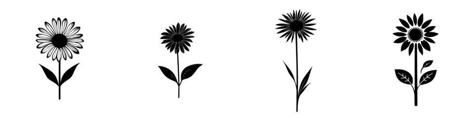Poster - four distinct black flower icons representing various floral designs with intricate details suitable