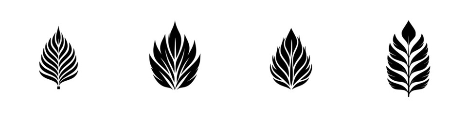Poster - various black icons of leaf designs showcasing intricate patterns and shapes on a plain background