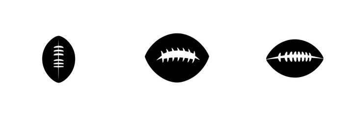 Poster - black icon collection featuring three distinct football shapes on a white background for sports desi