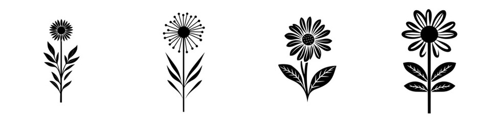 Poster - black floral icon set showcasing various flower designs with distinct shapes and styles in a minimal