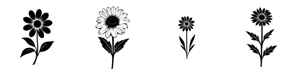 Poster - stylized black flower icons arranged vertically showcasing different designs and shapes