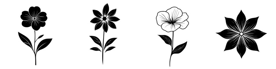 Poster - black floral icons featuring varying designs and shapes, suitable for digital and print applications