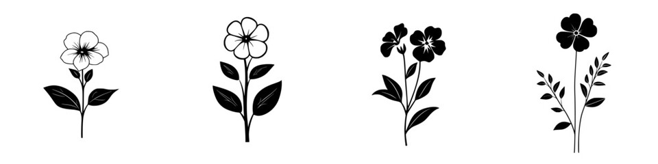 Poster - floral icons featuring various stylized flowers and leaves in black design on a white background