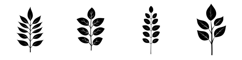 Poster - black leaf icons representing different styles of foliage suitable for design elements in graphic pr