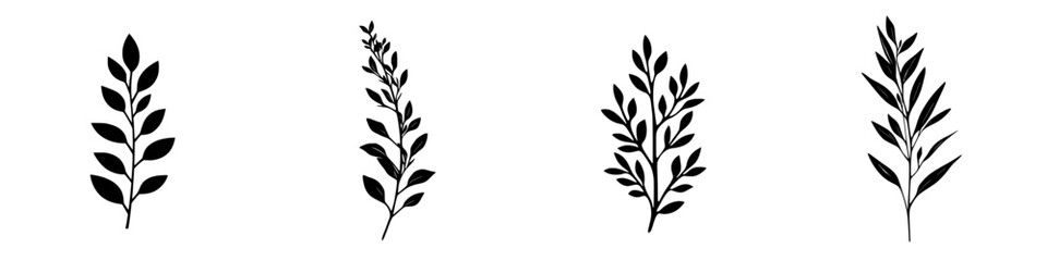 Poster - elegant black botanical icons featuring various leaf designs suitable for nature-inspired projects a