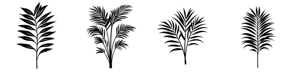 Poster - decorative black plant icons displayed in a row on a minimalistic background create a modern visual 
