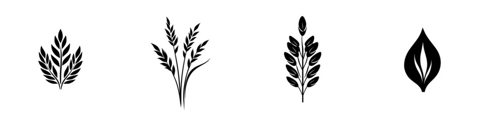 Poster - black icon collection featuring various leaf designs in simple silhouettes for design projects