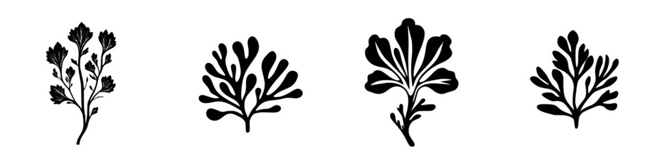 Poster - black floral icons depicting various plant shapes suitable for graphic design and digital art projec
