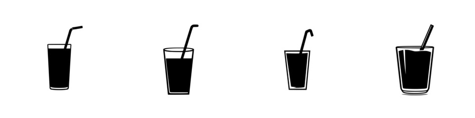 Poster - black icon set of different beverage styles with straws for design and illustration use in digital a