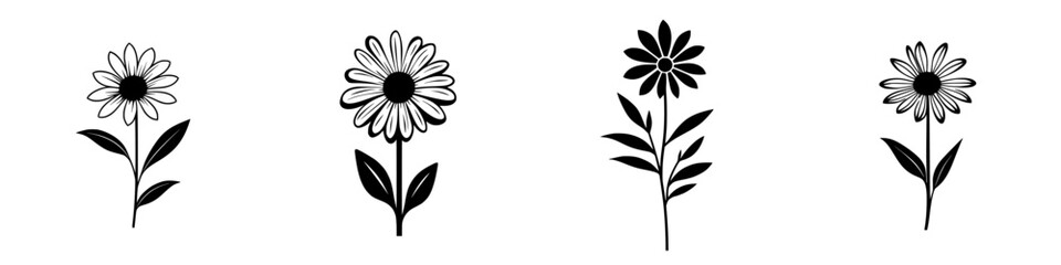Poster - floral icon set featuring black outlines of various flower designs on a white background