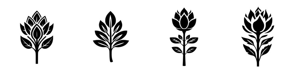 Poster - detailed black icons depicting various floral designs suitable for graphic applications and decorati
