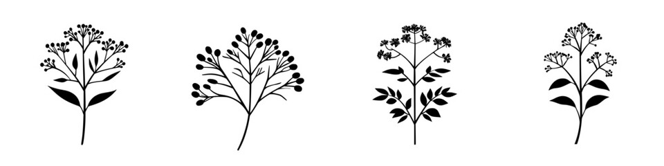 Poster - unique black icons showcasing various floral designs for digital projects and creative designs