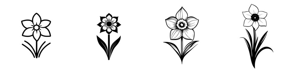 Poster - black floral icons depicting different styles of flowers with varying petal shapes and designs, suit