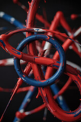 Poster - Dynamic Abstract Composition of Red, White, and Blue Paint Swirls with Fluid Action on Dark Background