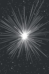 Wall Mural - bright white starburst explosion with radiating light beams on a dark cosmic background
