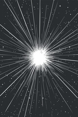 Wall Mural - bright white explosion or burst of light with radiating rays on a dark background symbolizing energy