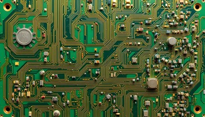 Poster - Detailed circuit board featuring electronic components showcasing modern technology design