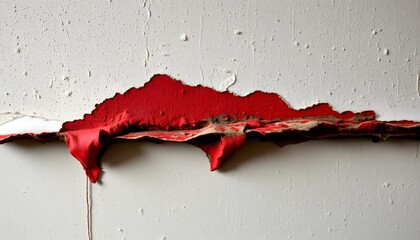 Poster - Vibrant red wall with distressed flaking paint creating a bold and artistic backdrop