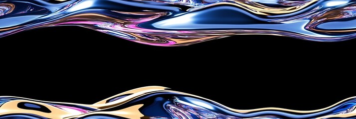 Poster - Colorful abstract waves flow smoothly against a black backdrop, creating a mesmerizing visual effect in the artwork design