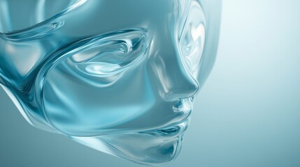Poster - Unique glass sculpture represents a human face with smooth contours and a vibrant translucent quality
