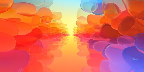 Poster - Colorful abstract landscape with smooth organic shapes reflecting vibrant light during sunset