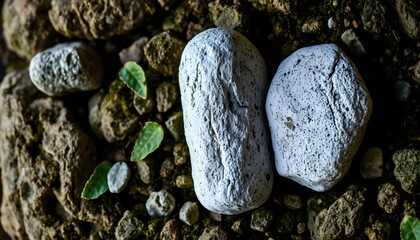 Poster - Two unique rocks resting on textured surface of stone highlighting natural beauty