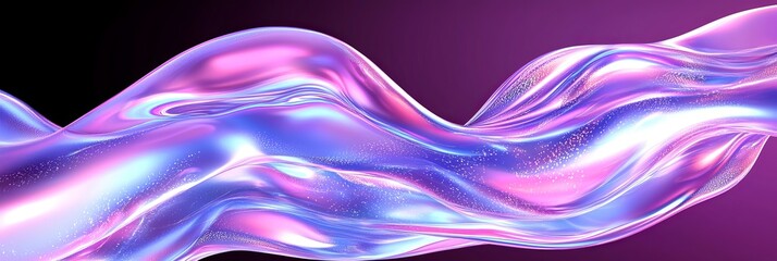 Poster - Colorful wave of shimmering light flows gracefully against a dark background creating an ethereal visual effect