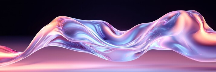 Poster - Fluid and colorful abstract wave reflecting light in a gradient of hues within a dark setting